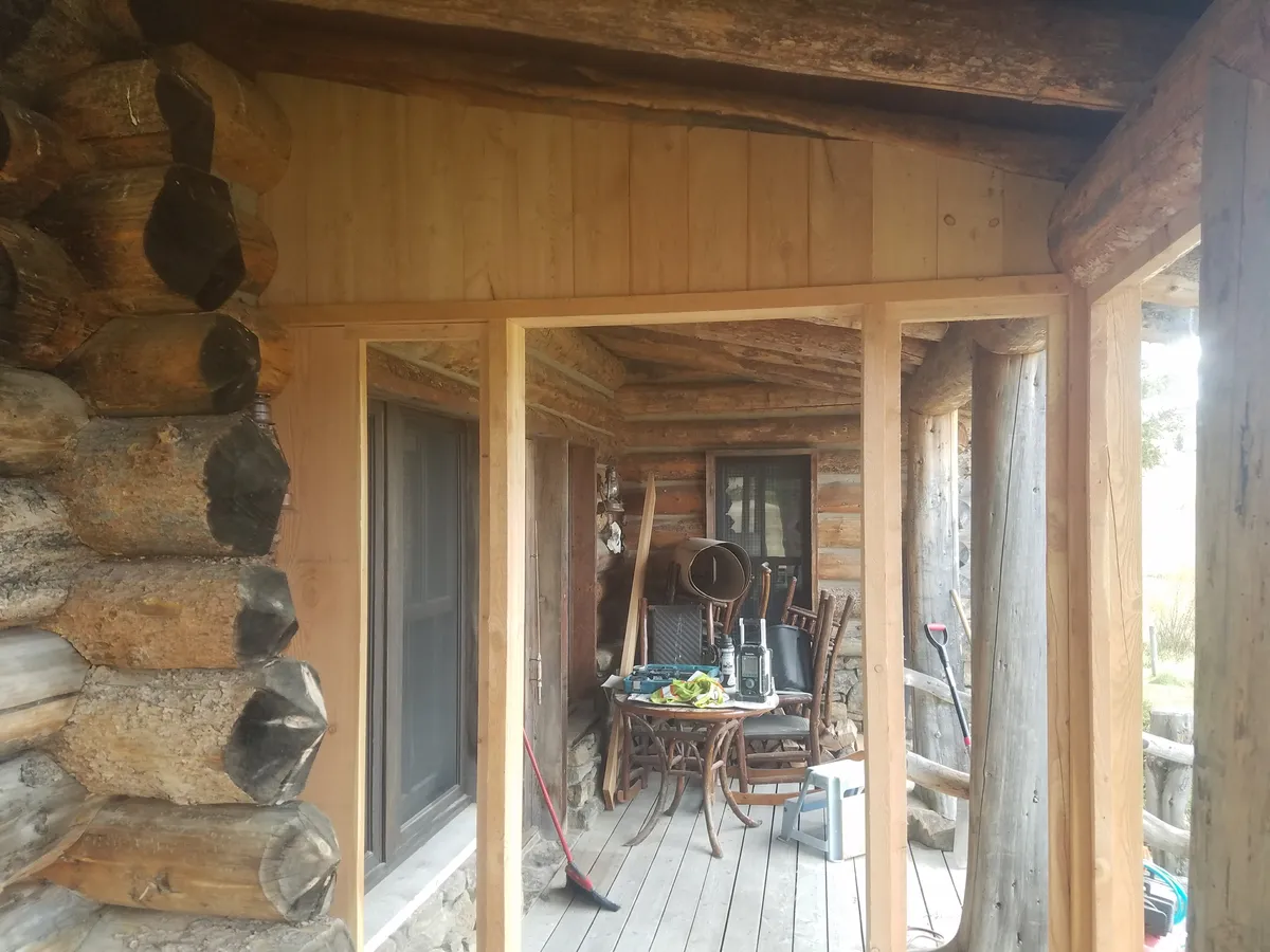 Covered porch with timber frame
